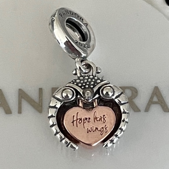 PANDORA 2022 CLUB CHARM ROSE LADYBIRD & HEART DANGLE CHARM - Picture 5 of 5